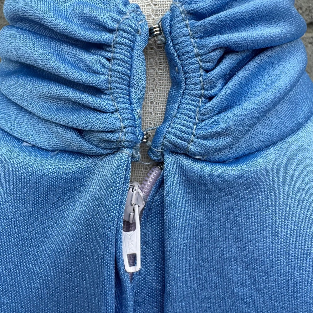 Vintage 70s Blue Mock Neck Cape Sleeve Maxi Dress Disco Gown Tie Waist Blue - Picture 7 of 14